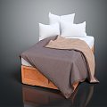 Modern Single Bed Wooden Bed Quilt Pillow Furniture 3d model