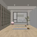 Modern Fitness Studio Featuring Resistance Bands Yoga Mats Mirrors Plants And City View