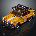Vintage Yellow Brick Model Car With Roof Rack Spare Tire And White Stripes Number 40