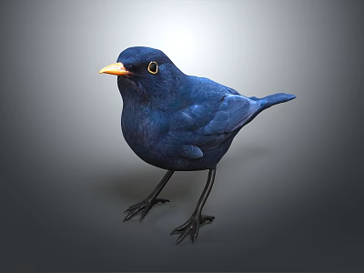 Blue Flying Bird With Orange Beak And Black Eyes Standing On Gray Background 3d model