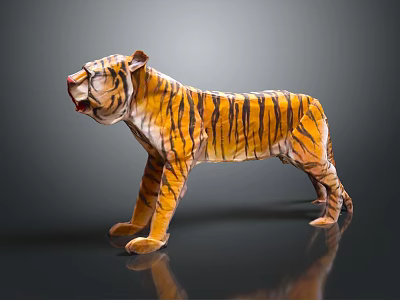 Decorative Striped Tiger Model In Standing Pose With Shiny Surface 3d model