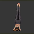 Woman Doing Handstand in Striped Leggings on Gray Background with Reflective Floor