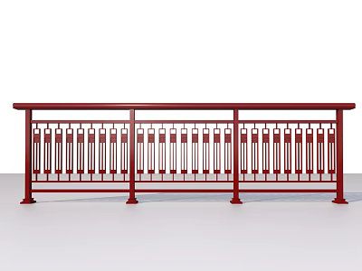 Red Metal Railing With Vertical Bars And Horizontal Top Rail Design Structure 3d model