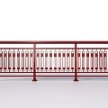 Red Metal Railing With Vertical Bars And Horizontal Top Rail Design Structure