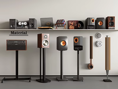 Headphones and Speakers Various Styles Home Audio Equipment With Wooden Black Design And Vinyl Records 3d model