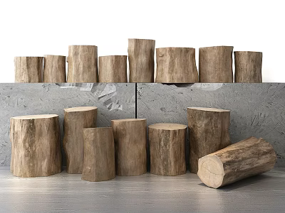 Stone and Wood Decorative Stumps Featuring Rustic Logs and Natural Texture 3d model