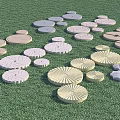 Creative Garden Stepping Stones With Various Patterns On Green Grass 3d model
