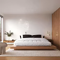 Modern Bedroom Interior Design With Wooden Wall Large Window Wooden Bed Frame And White Bedding