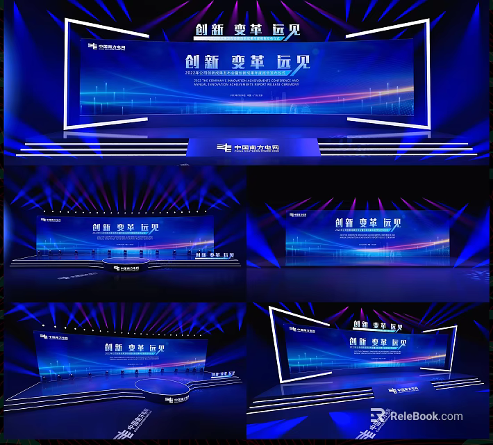 Blue Themed Stage With Modern Lighting And Innovation Screens For Future Events 3d model 