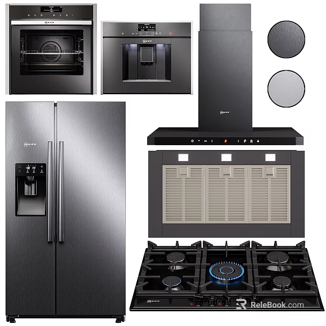 Modern Kitchen Appliances With Refrigerator Oven Range Hood And Gas Stove 3d model 