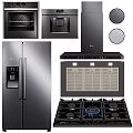 Modern Kitchen Appliances With Refrigerator Oven Range Hood And Gas Stove