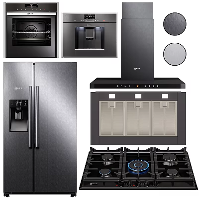 Modern Kitchen Appliances With Refrigerator Oven Range Hood And Gas Stove 3d model