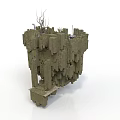 Moss Covered Rock Structure With Irregular Shape Dry Branches And Small Platform 3d model