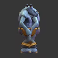 Rhinoceros Humanoid Character Front Back Views With Blue Purple Skin Work Pants Tool Belt