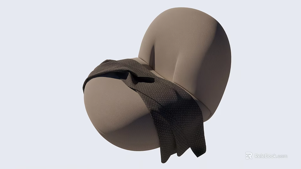 Light Brown Bean Bag Chair With Soft Fabric And Dark Decorative Strap Modern Design 3d model 