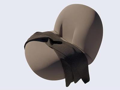 Light Brown Bean Bag Chair With Soft Fabric And Dark Decorative Strap Modern Design 3d model