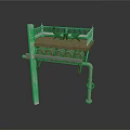 Wooden Platform Structure With Barrels Chairs Support Pillars And Metal Pipes