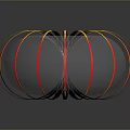 Spherical Decorative Sculpture With Mirrored Surface And Radial Yellow Pink Strips