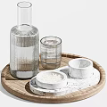 Clear Glass Cups On Wooden And Marble Trays With Small Bowls Containing Grains