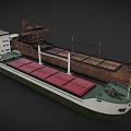 Large Cargo Ship as Water Transport with Red Cargo Hatches White Green Hull and Masts