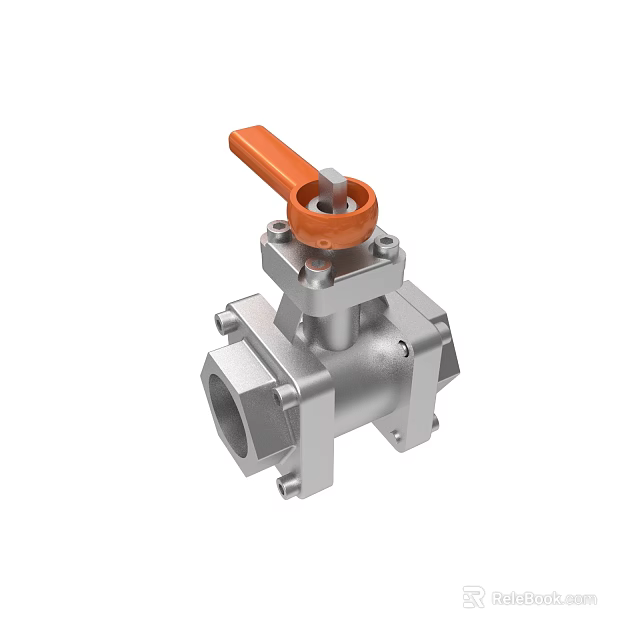 Stainless Steel Industrial Valve With Orange Handle For Pipeline Systems 3d model 
