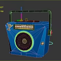 Blue Vintage Radio With Black Handle And Front Speaker Controls