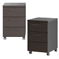 Modern Office Desk With Dark Top Black Legs And Three Drawer Cabinet With Wheels