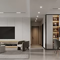 Modern Living Dining Room Interior With Circular Mirror Beige Sofa And Wooden Elements