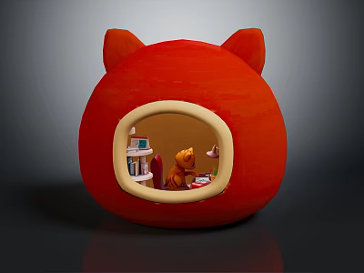 Red Cat Ear Shaped Lazy Sofa With Round Opening Cozy Plush Design 3d model