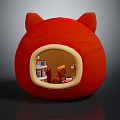 Red Cat Ear Shaped Lazy Sofa With Round Opening Cozy Plush Design
