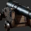 Vintage Historical Cannon With Wooden Carriage Black Barrel And Cannonballs