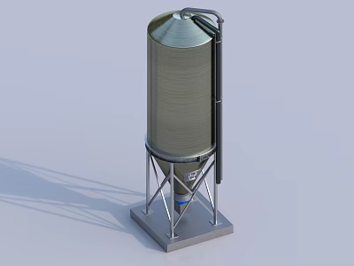 Industrial Vertical Storage Tank With Steel Support Legs And Pipeline Structure 3d model