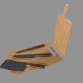 Cooking Tools Wooden Cutting Board With Three Kitchen Knives Red Handles