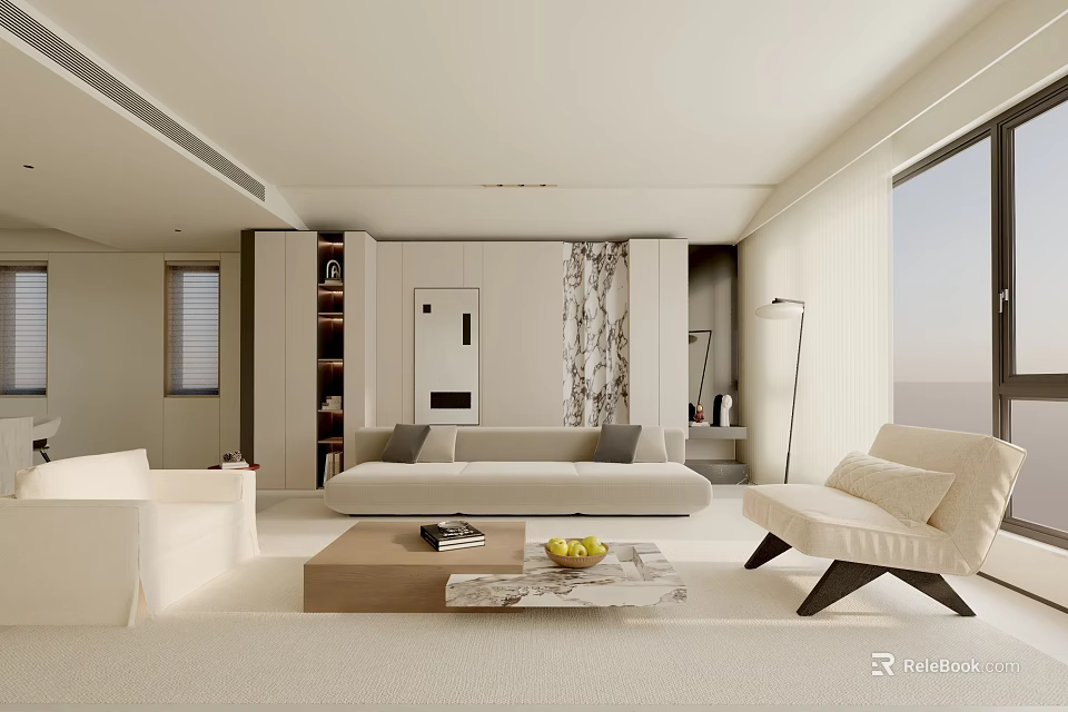 Modern Minimalist Living Room Interior With Sofa Coffee Table And Natural Light 3d model 