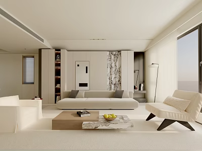 Modern Minimalist Living Room Interior With Sofa Coffee Table And Natural Light 3d model
