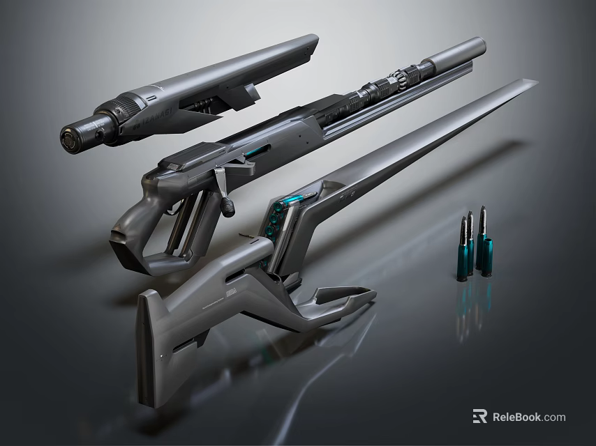 Futuristic Modern Weapon Design Featuring Sleek Rifles And Green Bullets 3d model 