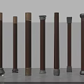 Decorative Brown Columns Featuring Various Designs Gold Gray Bases And Tops 3d model