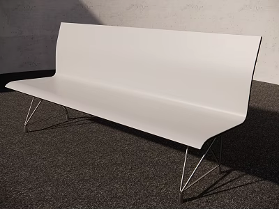 Modern White Public Bench With Sleek Design And Metal Legs In Minimalist Setting 3d model