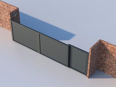 Sturdy Brick Wall Structure With Metal Gate Panels Between Reinforced Brick Pillars 3d model