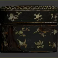 Black Round Decorative Storage Box With Gold Floral Patterns And Traditional Design