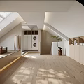 Attic Relaxation Area With Armchair Artwork Green Plant And Skylight