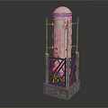 Detailed White Dome Tower Structure With Metal Framework And Stone Base