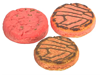 Fresh Raw And Grilled Hamburger Patties With Herb Topping And Grill Marks 3d model