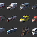 Diverse Commercial Emergency and Utility Automobiles Including Ambulance Fire Truck and Van