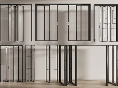 Sleek Modern Folding Doors With Black Metal Frames And Glass Panels For Interior Design 3d model