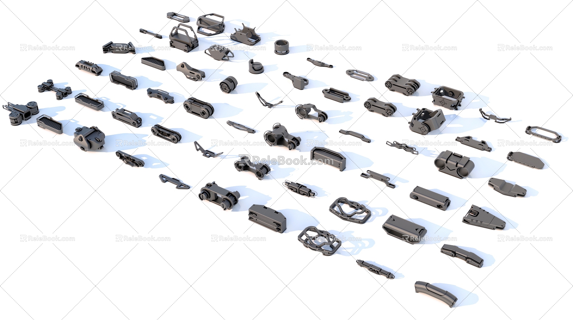 Hard surface mechanical parts combination of mechanical parts 3d model