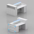 Modern Office Desk Design With White Cabinetry And Blue Accent Lighting Features