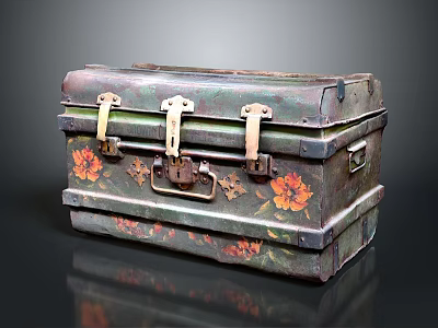 Vintage Decorative Trunk With Floral Patterns And Metal Hardware For Living Spaces 3d model