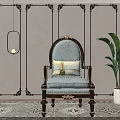Elegant Classical Dining Chair With Light Blue Upholstery Dark Wooden Frame And Decorative Pillow