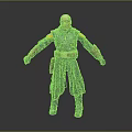 Bald Humanoid Creature In Green Armor With Yellow Shoulders Red Gloves And Gray Robe